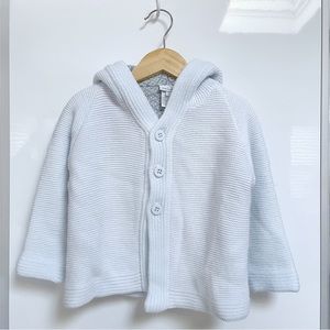 Babycottons Hooded Knit Cardigan Sweater 9M Light Blue Button Baby Jacket